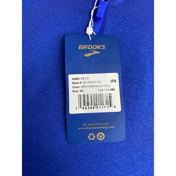 Brooks Womans Size XS Heather Bluetiful 1/2 Zip Mock Neck Top Pocket Thumbholes - Picture 8 of 10